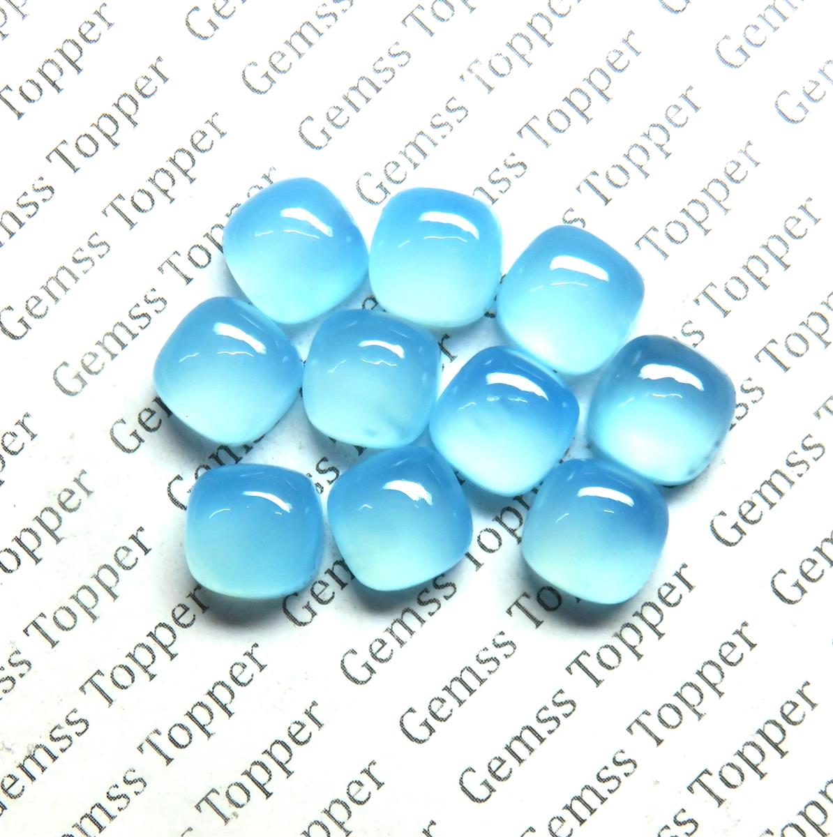 Blue Topaz Chalcedony 10x10 mm Cushion Cabochon